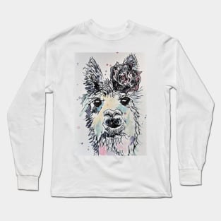 Cute Alpacca LLama Watercolor with a Rose in Her Hair Long Sleeve T-Shirt